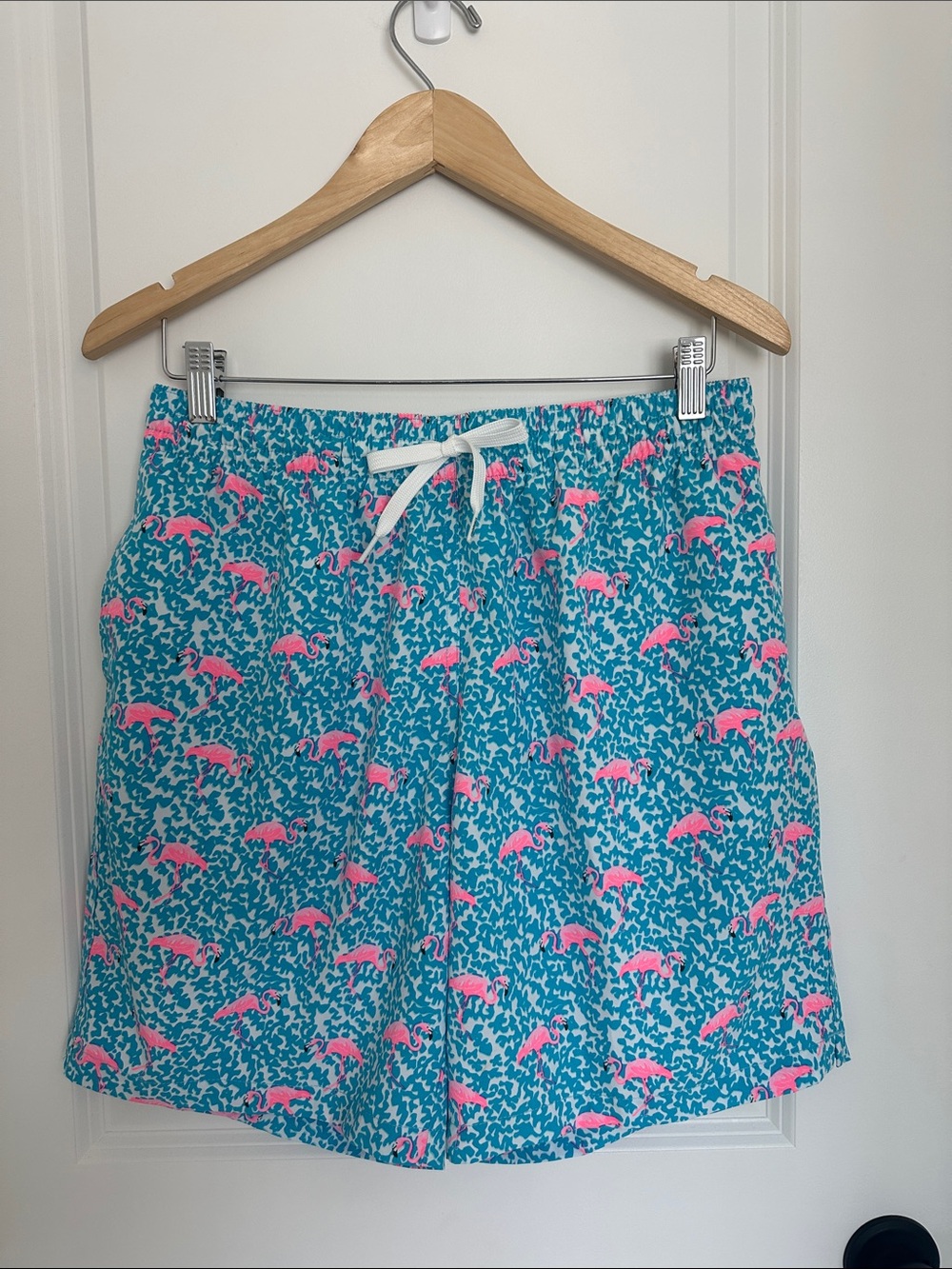 Chubbies Men’s 7” Swim Trunks/Shorts with Pink Flamingo Print Turquoise L
